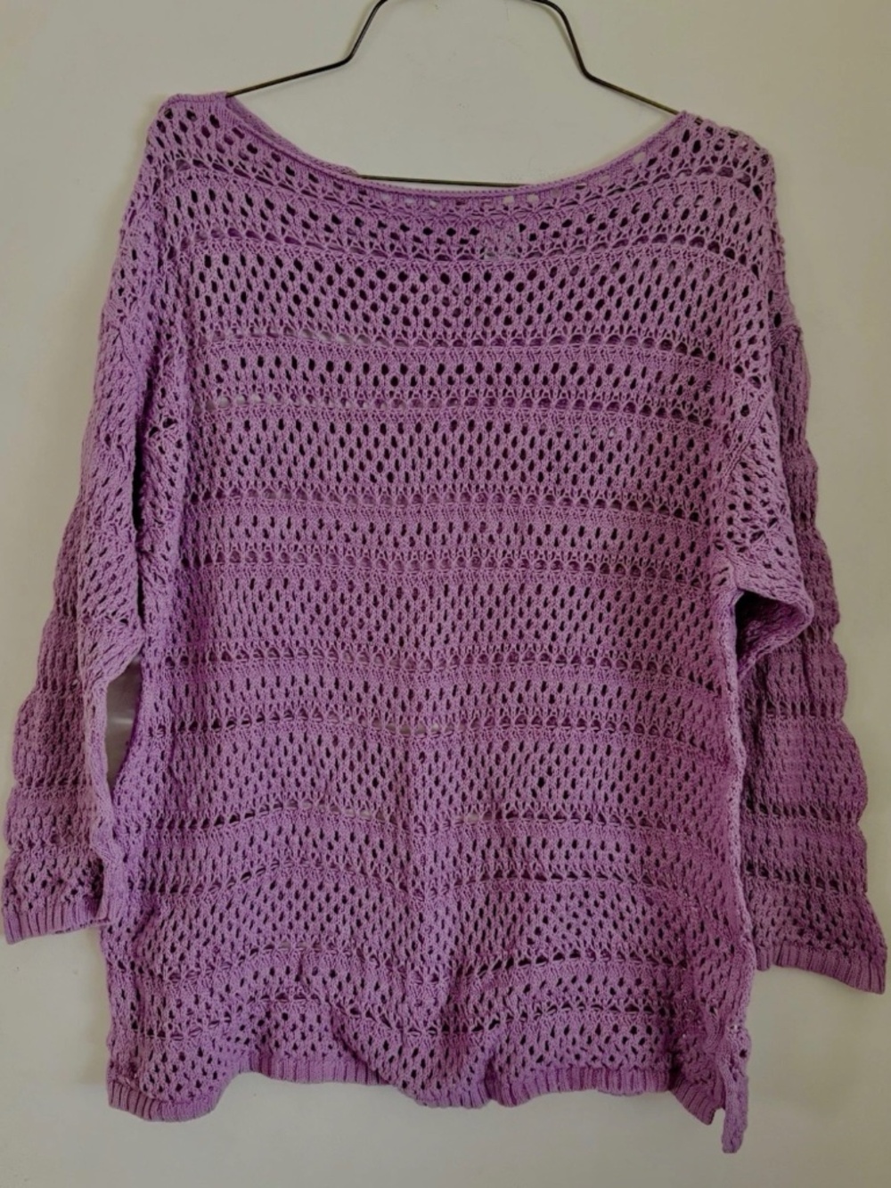 Womens Crochet Sleeve Pullover Sweater L Purple Festival Hippie Boho Y2K Cotton